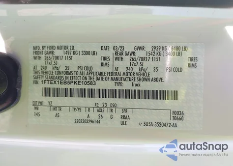 2023 Ford F-150 Xl из США, поврежденный, VIN 1FTEX1EB5PKE10583